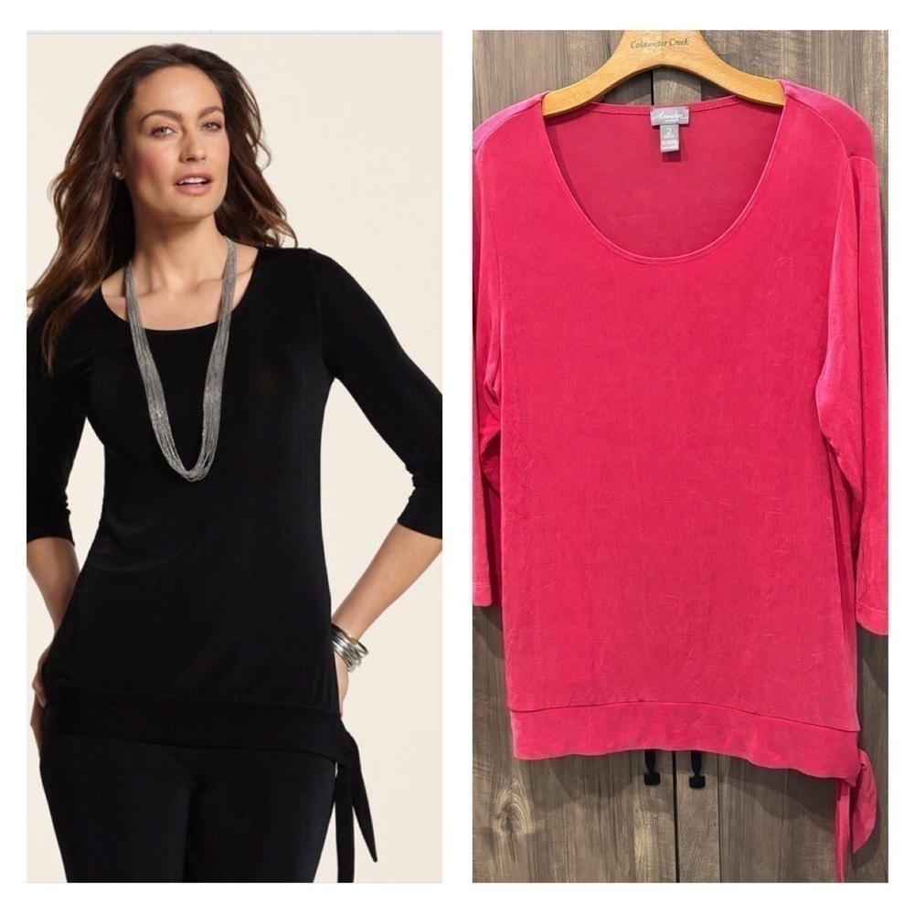 Chico's Travelers size 2 (large) Gaby Top Pink Scoop Neck 3/4 sleeves